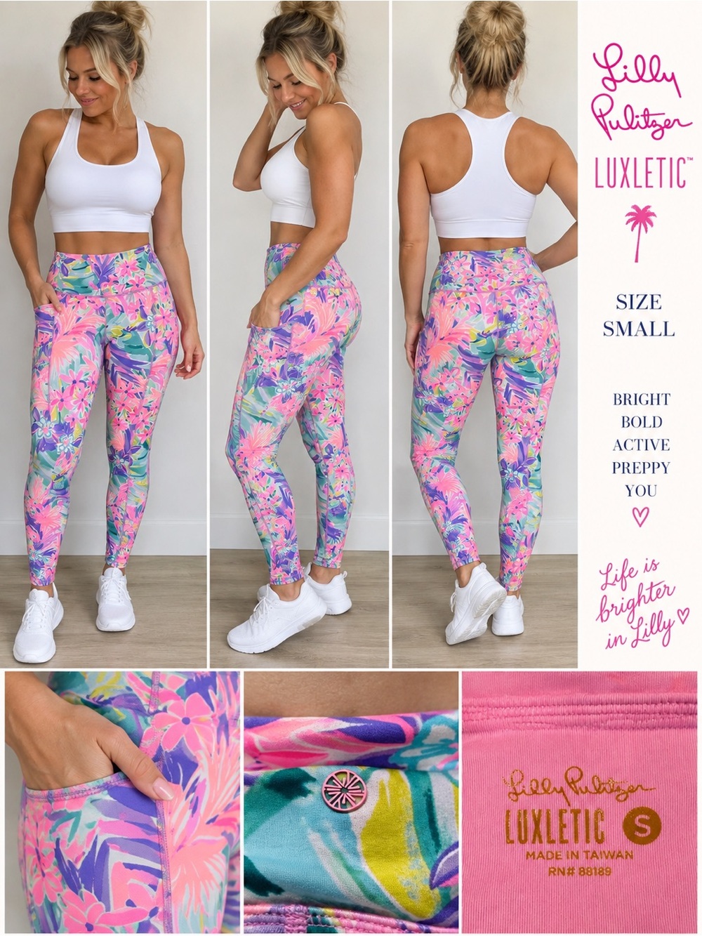 Lilly Pulitzer Luxletic Pink Tropical Floral High Rise Leggings Size S